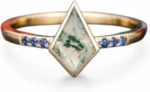 Vintage Kite Cut Moss Agate Engagement Ring 14k Yellow Gold Sapphire Ring Women Statement Jewelry Mother's Day Gift for Mom