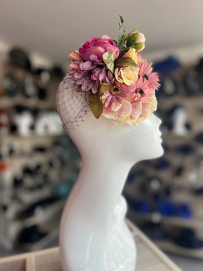 Vintage Garden Pink & Blush Floral Fascinator Hat with Veil