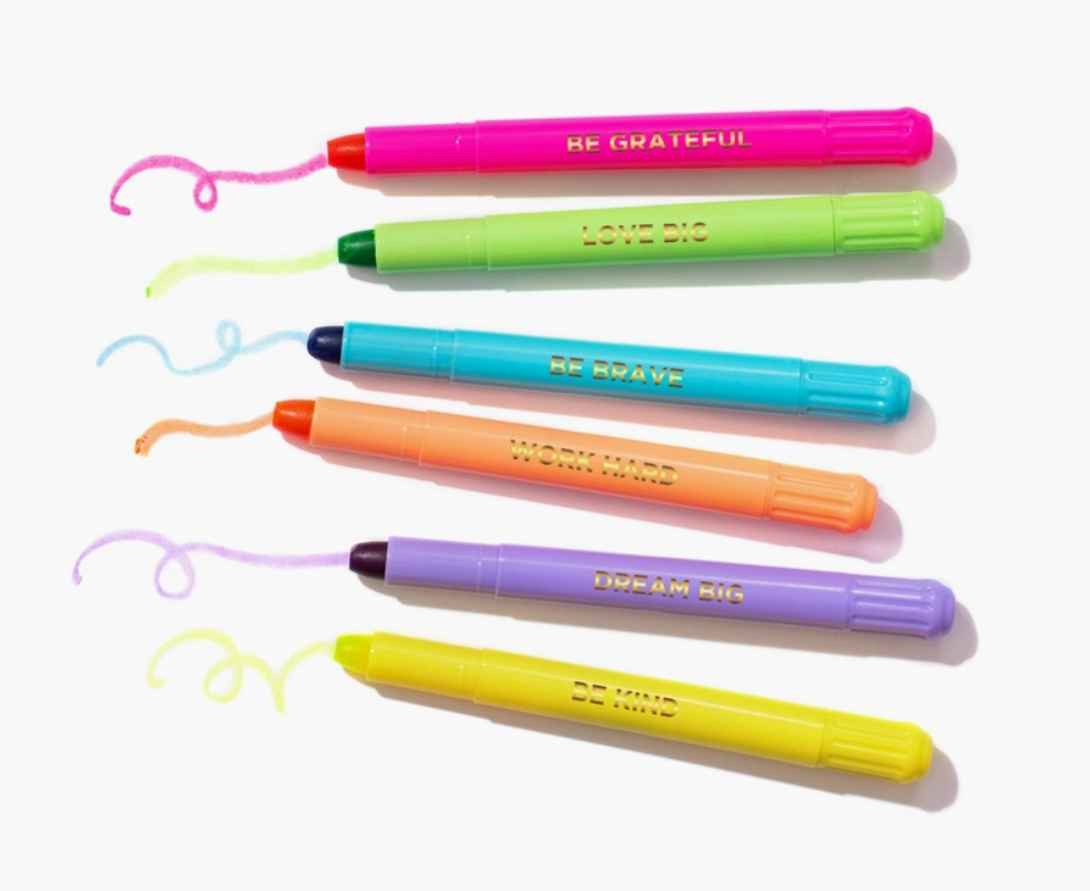 Wax Highlighter Set - Motivational - Asst Clrs - 6 Piece Set