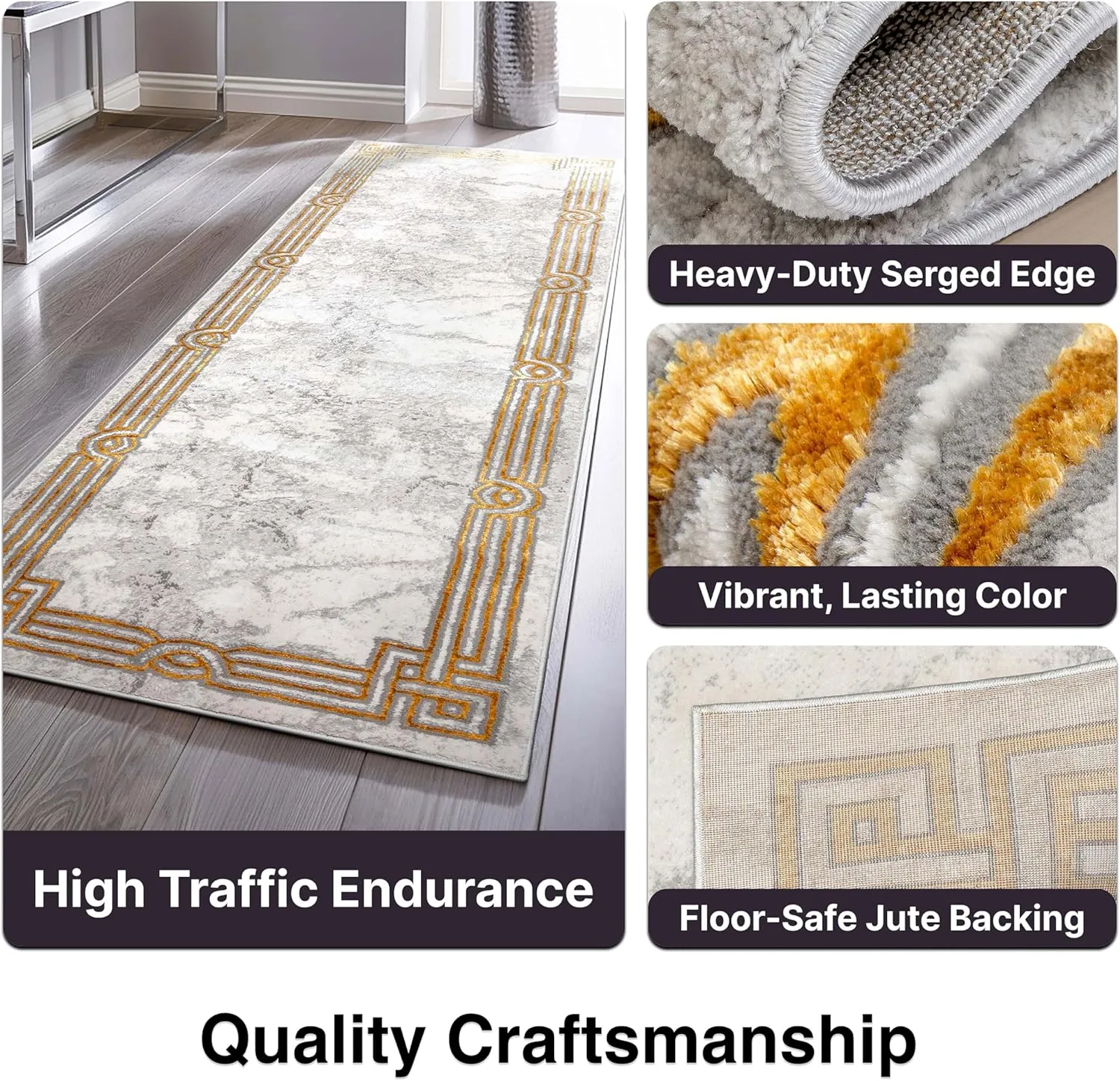 Well Woven Fairmont Collection Huntington Grey Gold & Ivory Marble Border Elegant & Soft 8x10 Area Rug Perfect for Bedroom & Living Room Durable Stain Resistant & Easy to Clean