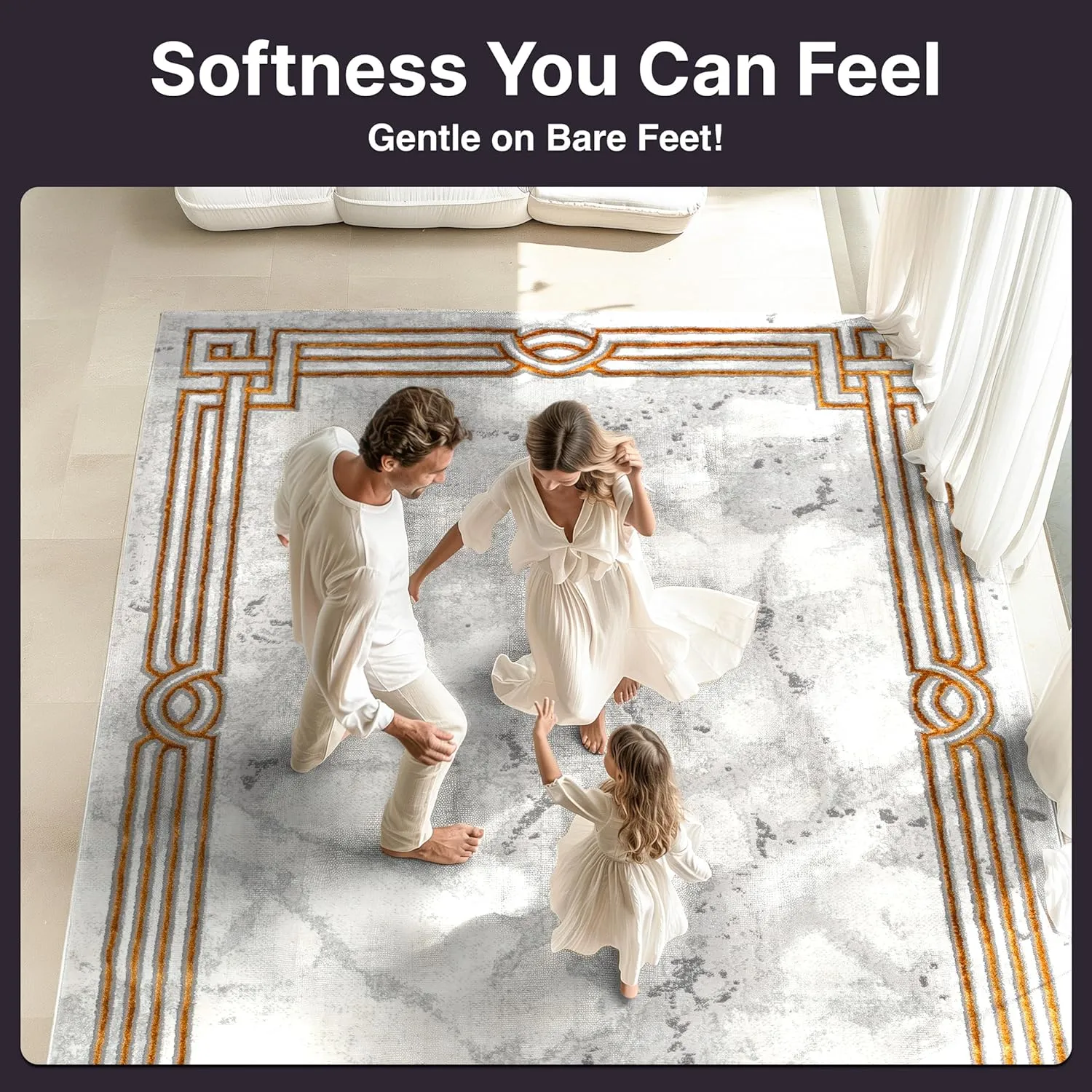 Well Woven Fairmont Collection Huntington Grey Gold & Ivory Marble Border Elegant & Soft 8x10 Area Rug Perfect for Bedroom & Living Room Durable Stain Resistant & Easy to Clean