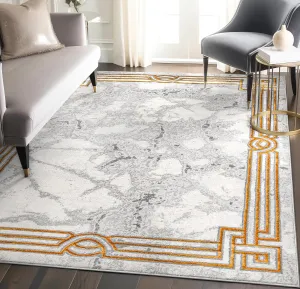 Well Woven Fairmont Collection Huntington Grey Gold & Ivory Marble Border Elegant & Soft 8x10 Area Rug Perfect for Bedroom & Living Room Durable Stain Resistant & Easy to Clean
