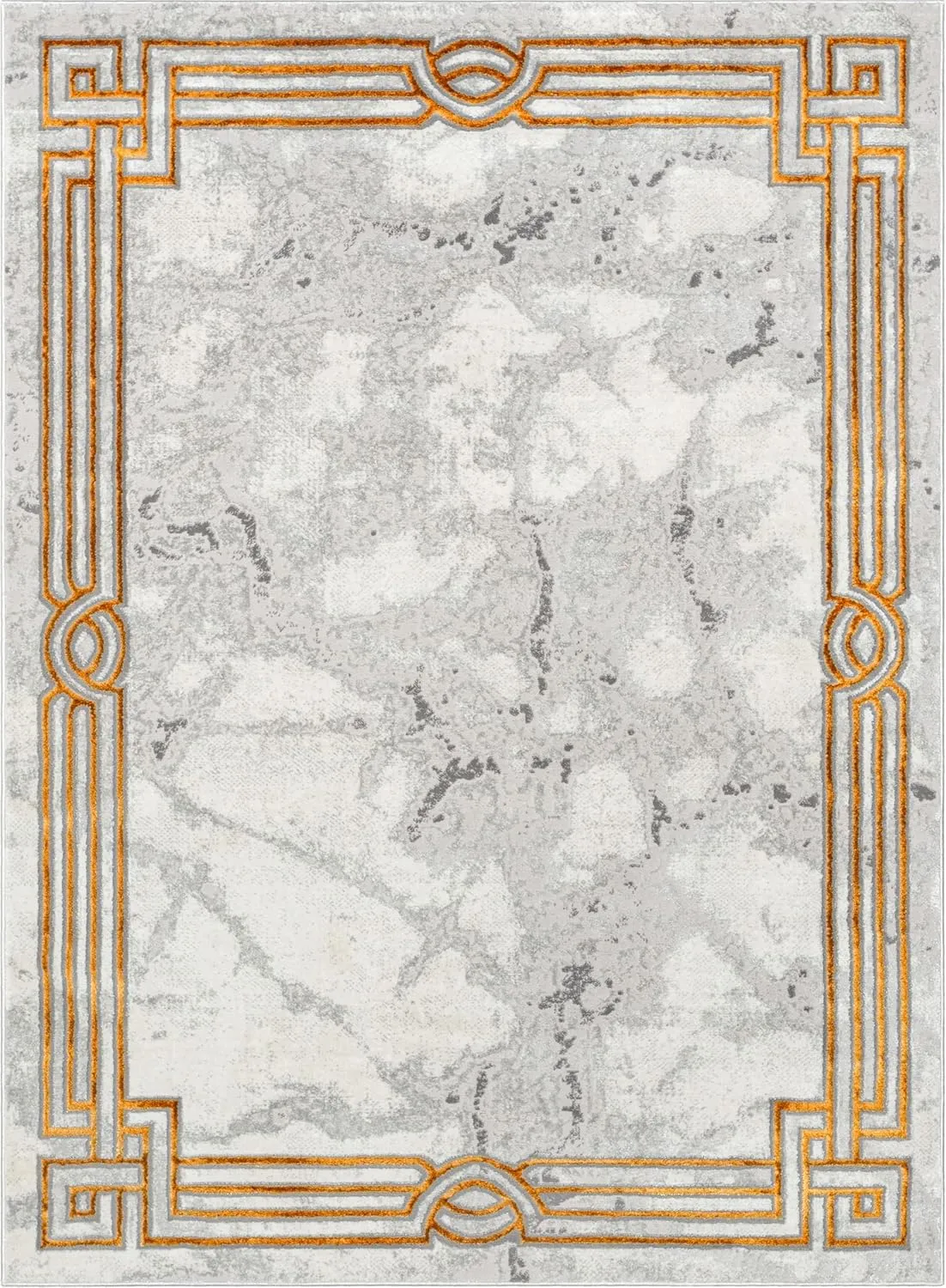 Well Woven Fairmont Collection Huntington Grey Gold & Ivory Marble Border Elegant & Soft 8x10 Area Rug Perfect for Bedroom & Living Room Durable Stain Resistant & Easy to Clean
