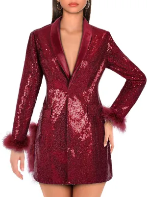 Women Sequin Jacket Long Sleeved Slim Blazer with Pocket