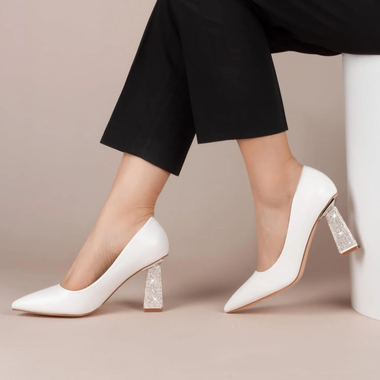 Women's Closed Pointed Toe Pumps Chunky Block High Heel Dress Office Party Wedding Shoes for Women