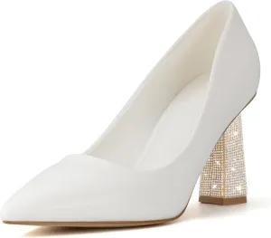 Women's Closed Pointed Toe Pumps Chunky Block High Heel Dress Office Party Wedding Shoes for Women