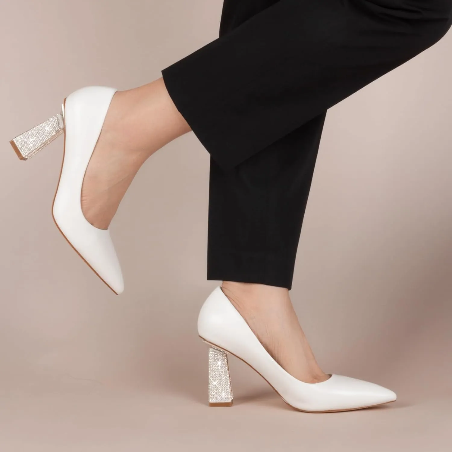 Women's Closed Pointed Toe Pumps Chunky Block High Heel Dress Office Party Wedding Shoes for Women