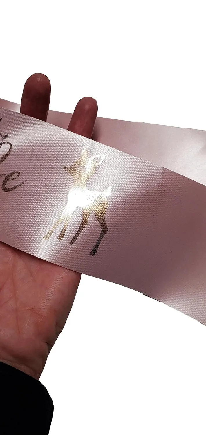 Woodland Mommy to be baby shower sash Animal Oh Deer Bunny for gender reveal by Amy's Bubbling Boutique Inc. (PINK)