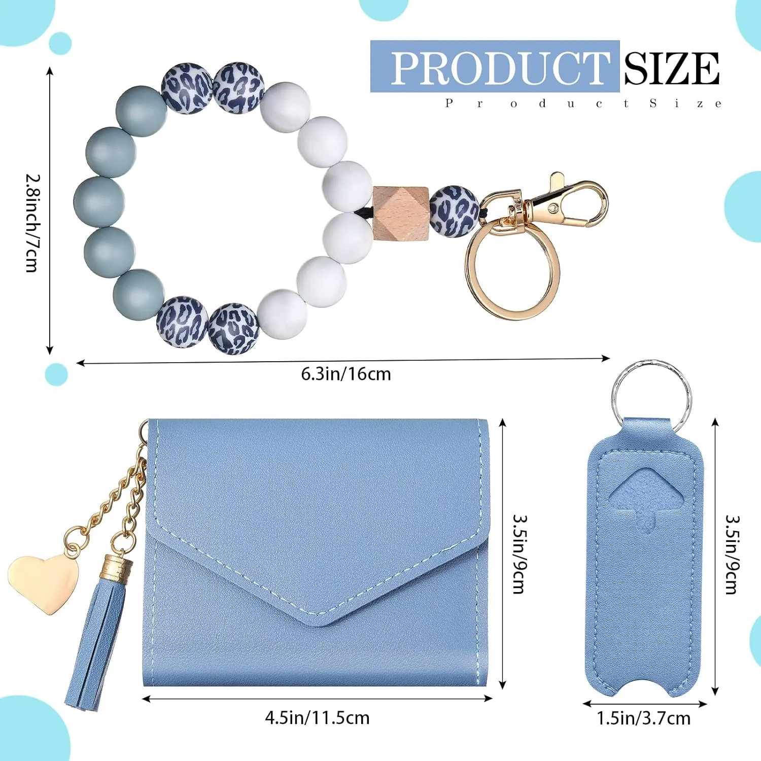 Wristlet Bracelet Keychain Wallet for Women Small Silicone Beaded KeyRing Purse Leather Card Holder Mother's Day Gift teacher
