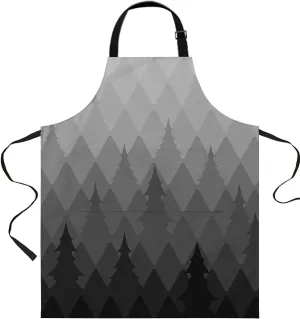 Xmas Ombre Grey Forest Geometric Pine Waterproof Apron With Pockets,Winter Froggy Christmas Tree Kitchen Chefs Bib Cooking BBQ Grill Bake Adjustable Aprons for Women/Kids Garden Grooming Painting