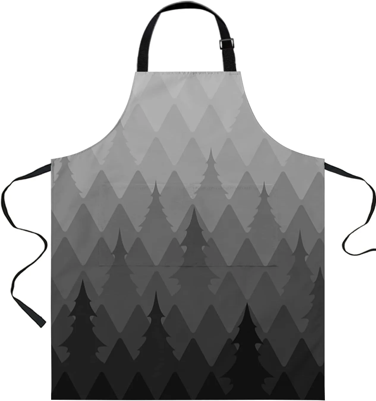 Xmas Ombre Grey Forest Geometric Pine Waterproof Apron With Pockets,Winter Froggy Christmas Tree Kitchen Chefs Bib Cooking BBQ Grill Bake Adjustable Aprons for Women/Kids Garden Grooming Painting